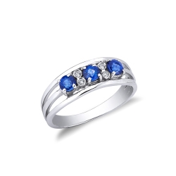 Bague en or blanc 750 femme avec saphirs bleus et diamants