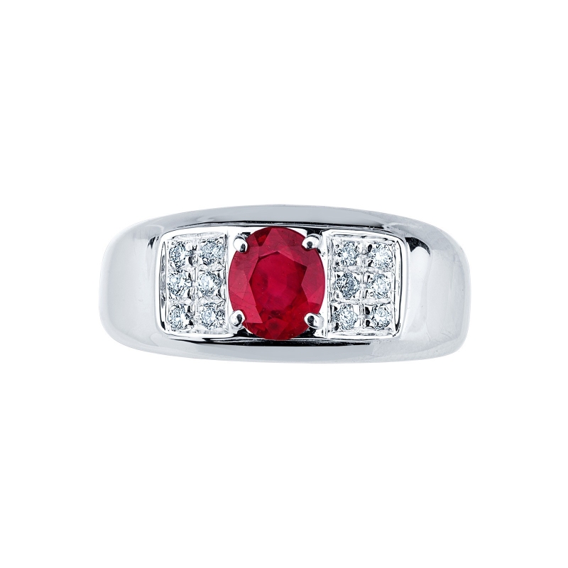 Bague femme avec rubis central et diamants en Or Blanc 18k