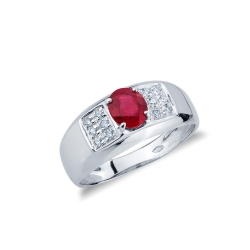 Bague femme avec rubis central et diamants en Or Blanc 18k