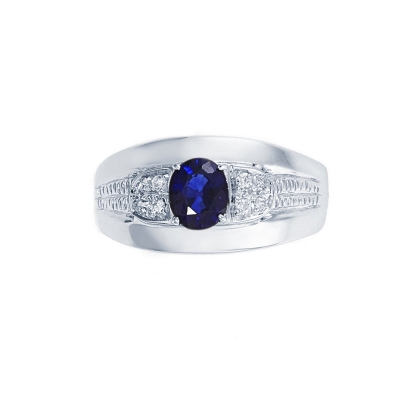 Bague en or blanc 18k avec saphir bleu et diamants