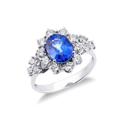 Bague pour femme en or blanc 18k avec saphir bleu