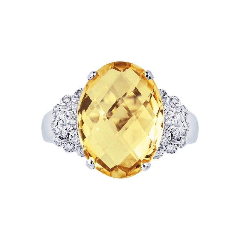 Bague en Or Blanc 18k avec Citrine centrale et diamants