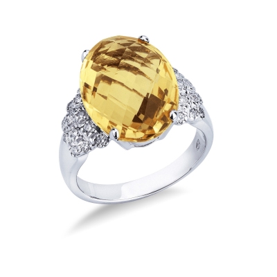 Bague en Or Blanc 18k avec Citrine centrale et diamants