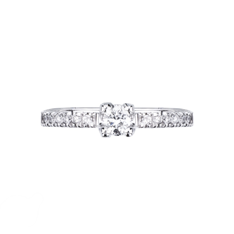 Bague Alliance en Or Blanc 18k avec Diamant central 0.15 ct