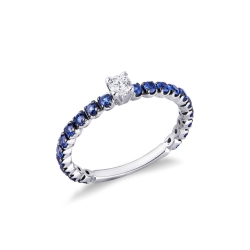 Alliance en or blanc avec diamant et saphirs