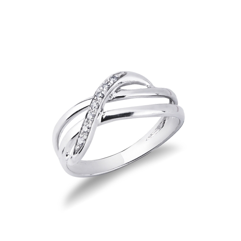 Bague trois vagues en or blanc 18k avec diamants