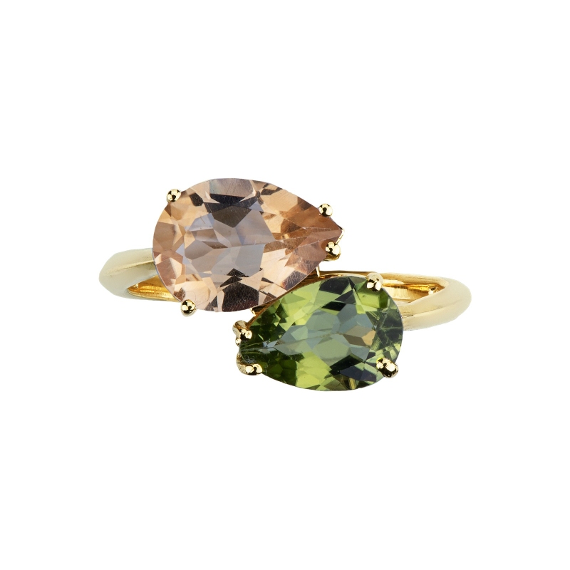 Bague avec péridot et citrine en or jaune 18k gouttes