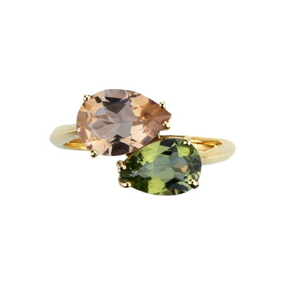 Bague avec péridot et citrine en or jaune 18k gouttes