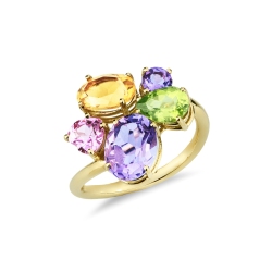 Bague Rainbow avec pierres colorées en or jaune 18k