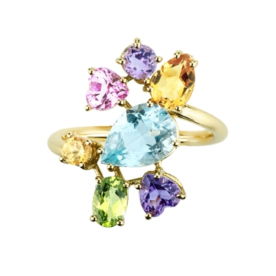 Bague multicolore en or jaune 18k