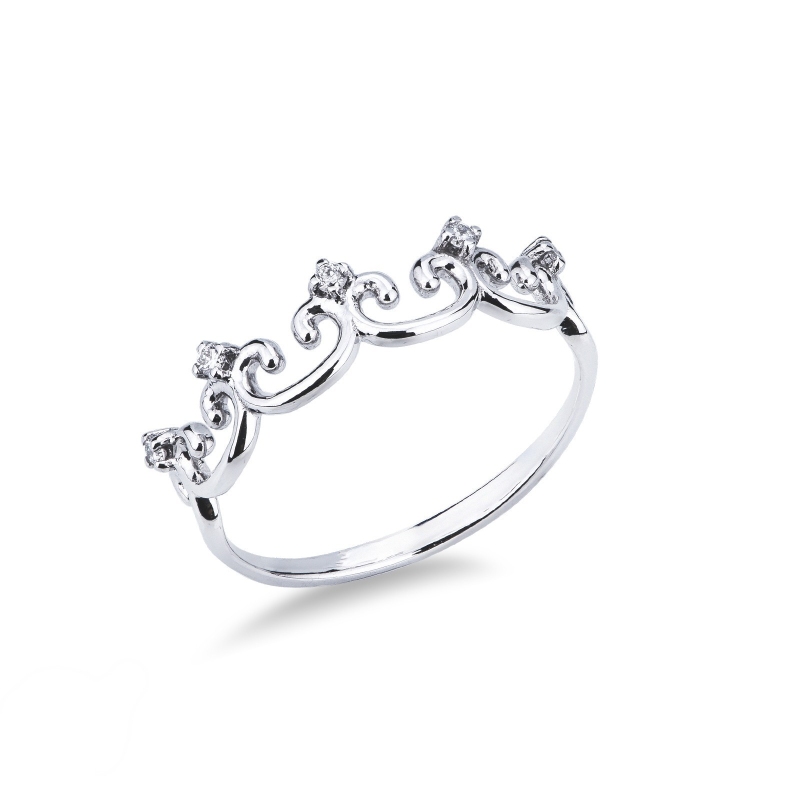 Bague couronne en or blanc 18k avec diamants