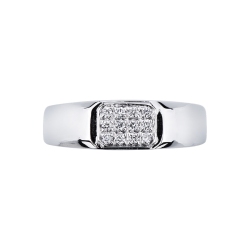 Bague pour homme en or blanc 18 ct avec pavé de diamants rectangulaire 2