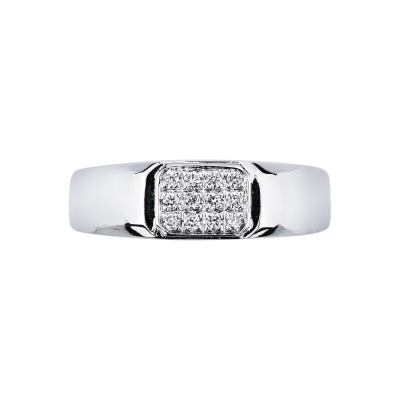 Bague pour homme en or blanc 18 ct avec pavé de diamants rectangulaire