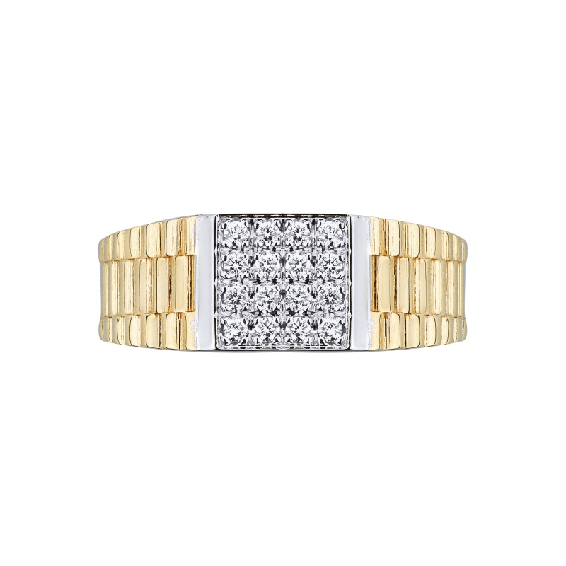 Bague en or jaune et blanc 18k avec pavé de diamants Bague en or jaune et blanc 18k avec pavé de diamants