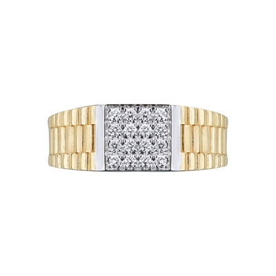 Bague en or jaune et blanc 18k avec pavé de diamants