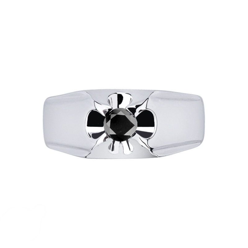 Bague solitaire homme en or blanc 18 carats avec diamant noir
