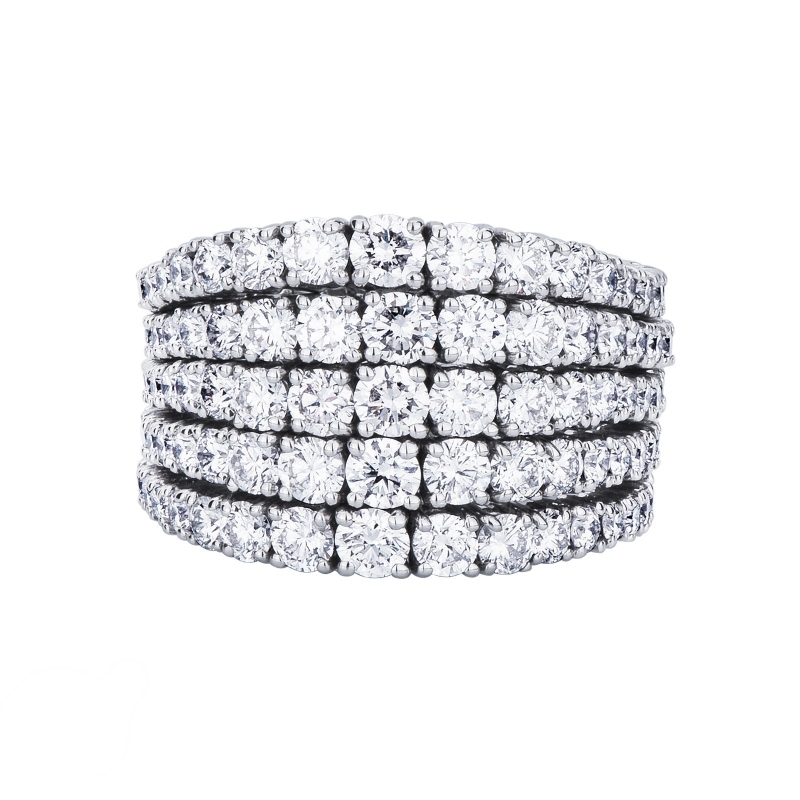 Bague style tennis en or blanc 18k à cinq rangées de diamants
