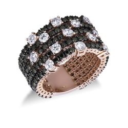 Bague large en Or Rose 18k avec diamants noirs et brillants
