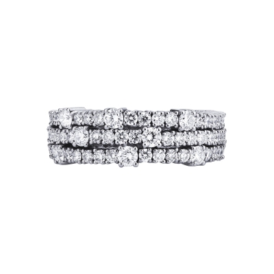 Bague triple rang en Or Blanc 18k avec diamants