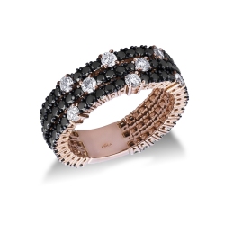 Bague eternity triple ligne avec diamants noirs et blancs en rose 750
