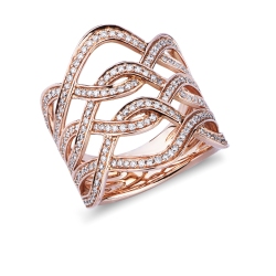 Bague bandeau en or rose 750 avec diamants