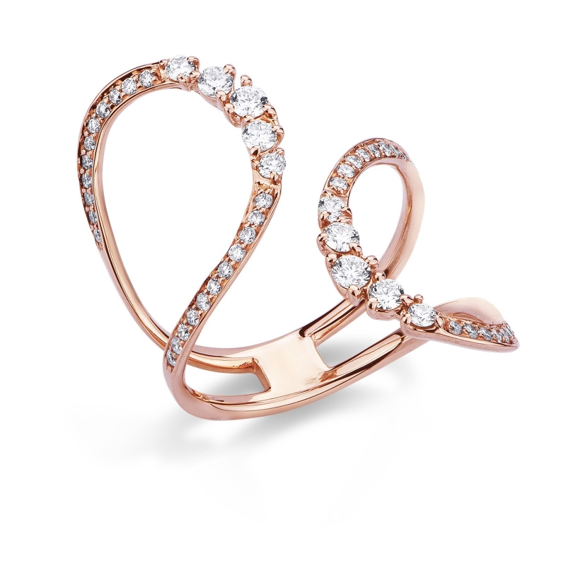 Bague ouverte en Or Rose 18k avec diamants