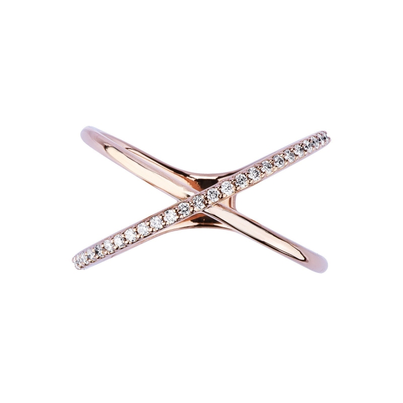 Bague design croisé en Or Rose 18k avec diamants brillants