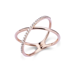 Bague design croisé en Or Rose 18k avec diamants brillants