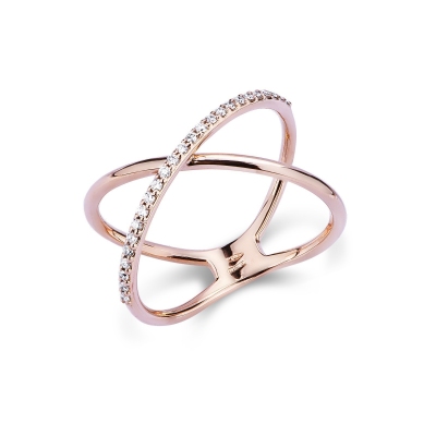 Bague design croisé en Or Rose 18k avec diamants brillants