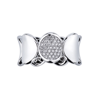 Bague élastique en or blanc 18 carats avec plaque centrale en pavé de diamants