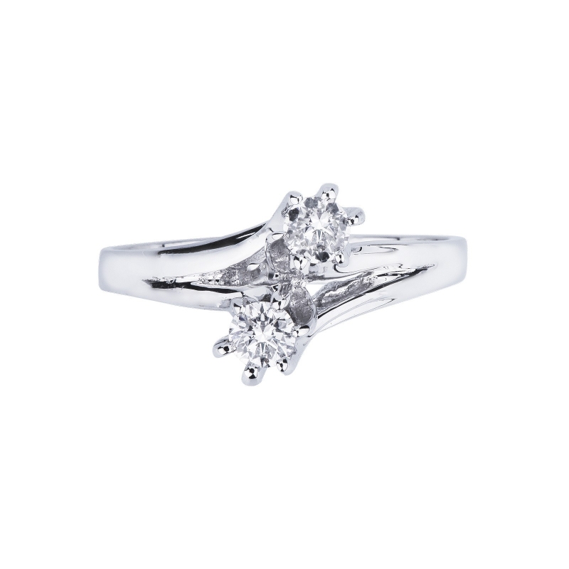 Bague contrarié en or blanc 750 avec deux diamants Bague contrarié en or blanc 750 avec deux diamants