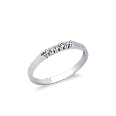 Bague demi tour en or blanc 18k et 5 diamants