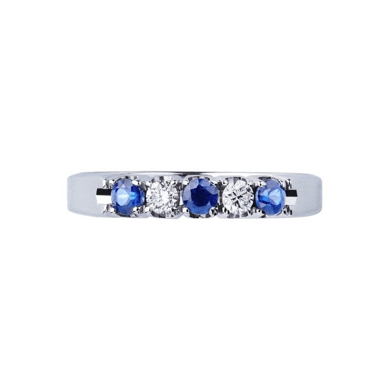 Bague demi-alliage en or blanc 18k avec diamants et saphirs bleus