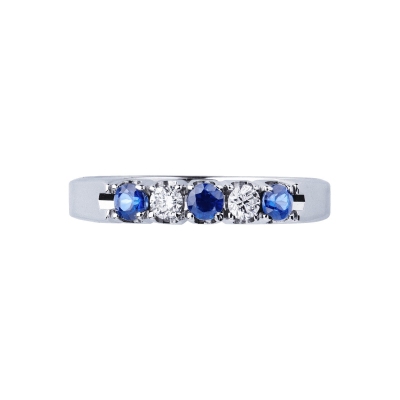 Bague demi-alliage en or blanc 18k avec diamants et saphirs bleus