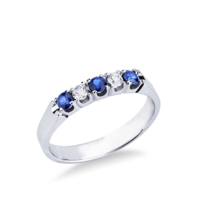 Bague demi-alliage en or blanc 18k avec diamants et saphirs bleus
