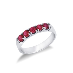 Bague Alliance 5 Pierres en Or Blanc 18k avec Rubis