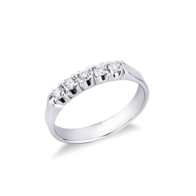 Alliance demi tour en or blanc 18k avec 5 diamants 0.25 ct