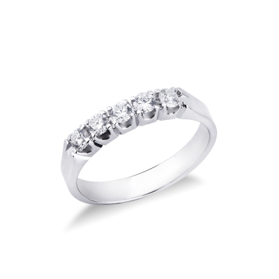 Demi alliance cinq diamants 0.40 ct et or blanc 18k
