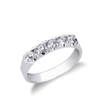 Demi alliance cinq diamants ronds 0.50 ct en or blanc 18k 