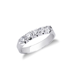 Alliance demi tour en or blanc et 5 diamants en or blanc 18k