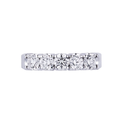 Bague demi tour à 5 diamants 0.90 ct en or blanc 18k 