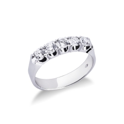 Bague demi tour à 5 diamants 0.90 ct en or blanc 18k
