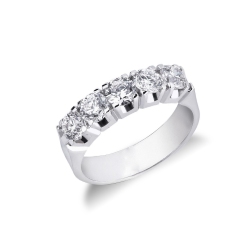 Demi-alliance or blanc à 5 diamants 1.50 ct