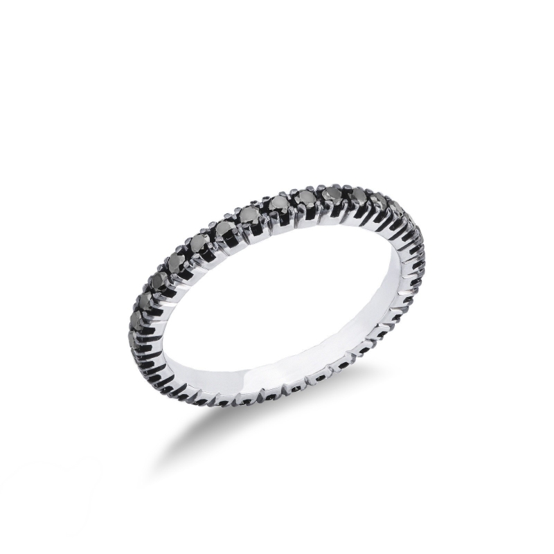 Bague Eternity à griffes en or blanc 750 avec diamants noirs