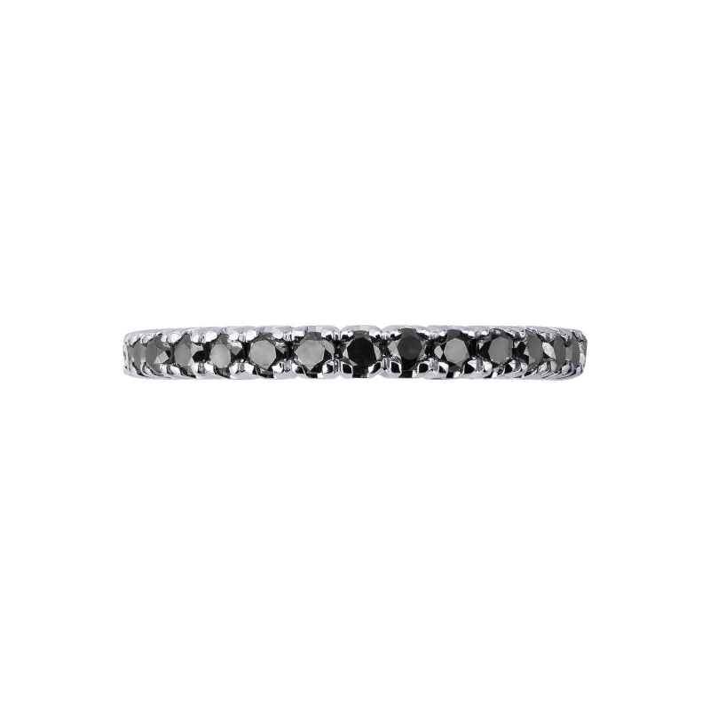 Bague Eternity à griffes en or blanc 18 carats avec diamants noirs Bague Eternity à griffes en or blanc 18 carats avec diamants noirs
