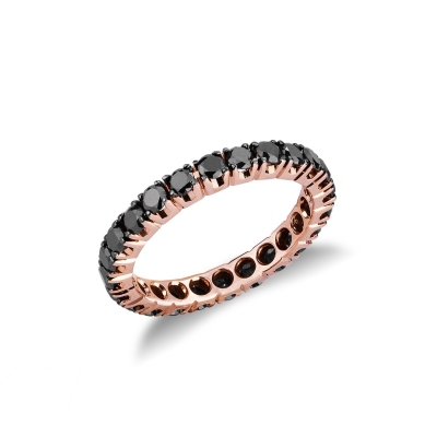 Bague Eternity en or rose 18 carats avec diamants noirs