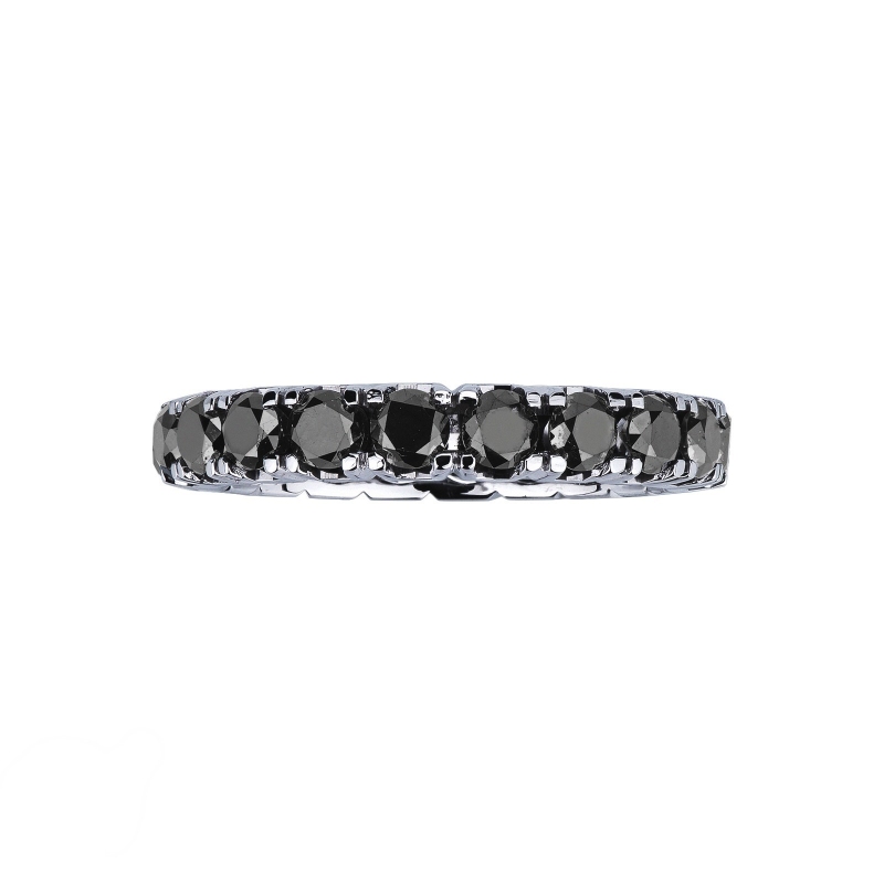 Bague Éternité en or blanc 18k avec diamants noirs  Bague Éternité en or blanc 18k avec diamants noirs