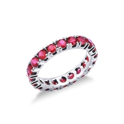 Bague d'anniversaire à tour complet en or blanc 18k avec rubis