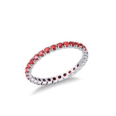 Bague or blanc avec rubis à tour complet 