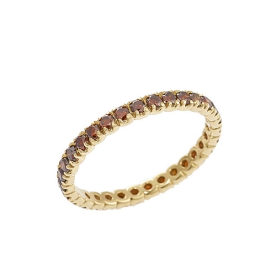 Bague Eternity griffes en or jaune 18k avec diamants cognac